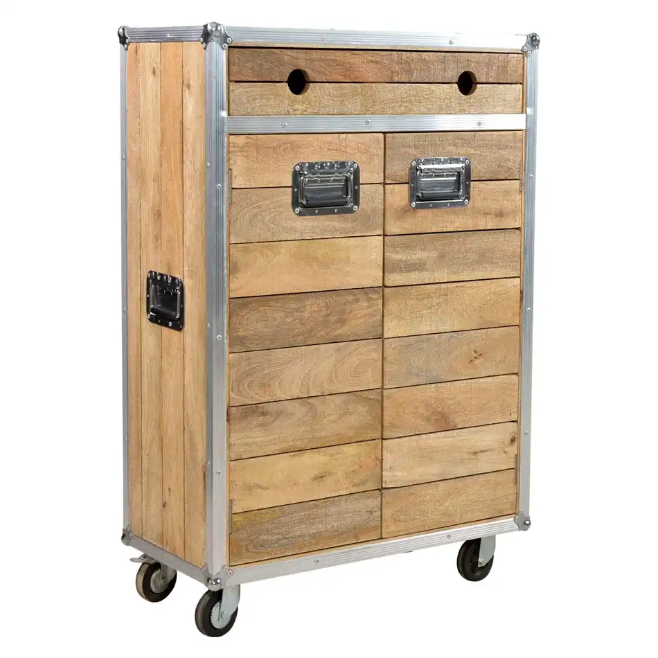 Roadie Chic Reclaimed Almirah with 2 Doors & 2 Drawers on Wheels - popular handicrafts